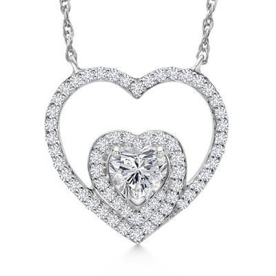 10K White Gold Lab Grown Diamond Pendant Necklace for Women | 0.54 Cttw |