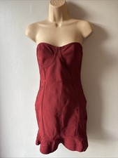Womens 8 Dark Red Bandage Frill Hem Strapless Dress New Tags Pretty Little Thing