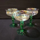 Green Depression Glass Sherbet Glasses Iridescent Bowl Set of 3
