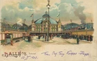 B640 Halle Saale Germany Postcard Bahnhof Central Train Station Tram Litho 1900