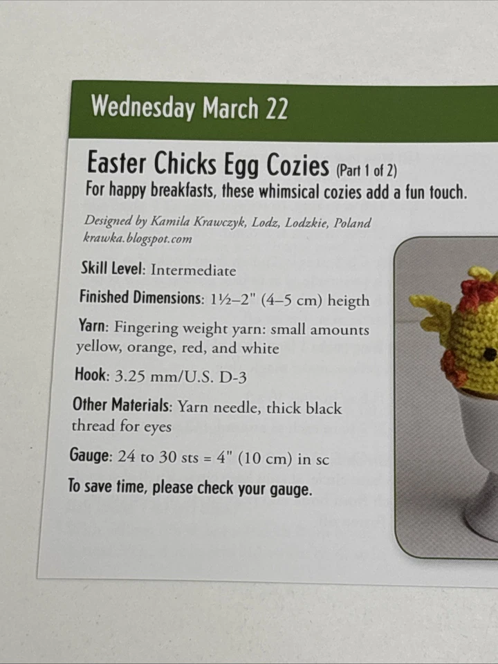 Easter Chicks Egg Cozies Crochet Pattern Cards Pages - Image 2 of 3