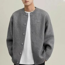 Fall Winter Crew Neck Open Cardigan Loose Casual Men Women Pure Color Knitwear O