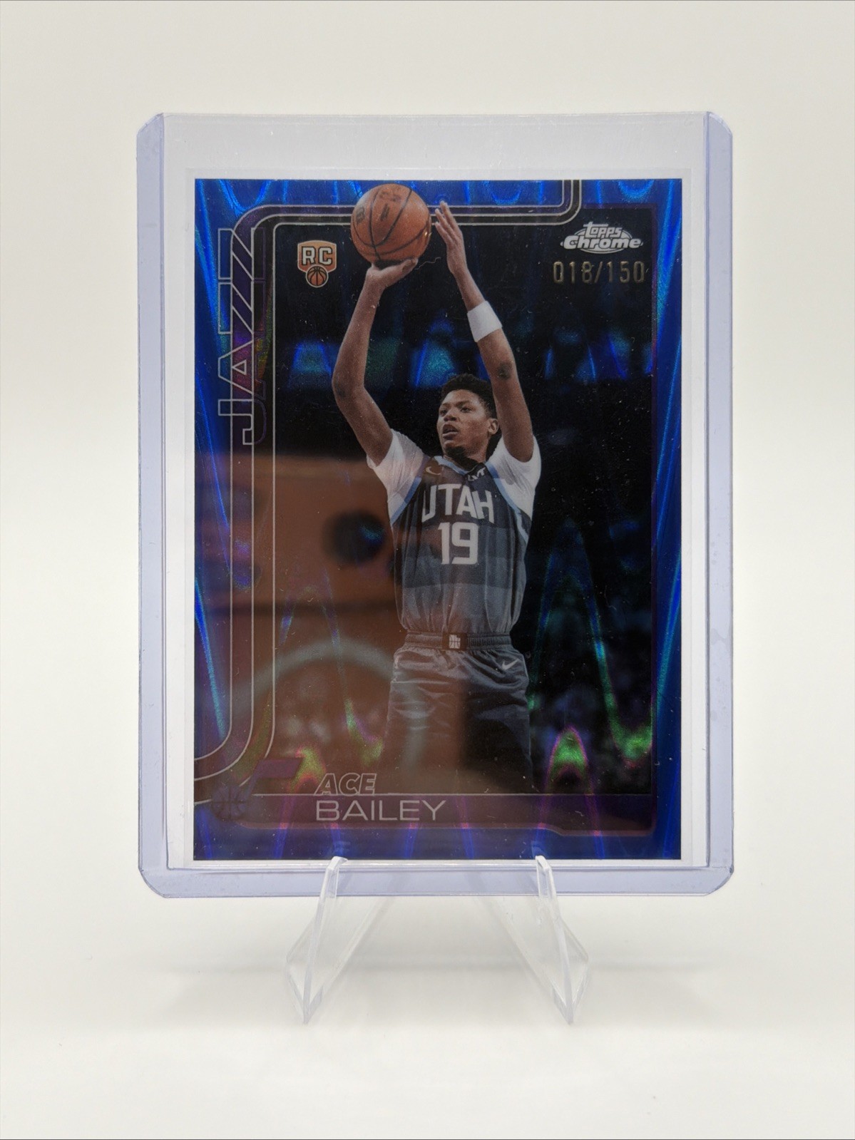 2025-26 Topps Chrome Update Ace Bailey RC Blue Wave Refractor /150 #155
