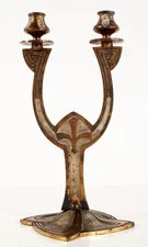 Austrian Jugendstil Iron Double Candlestick Secessionist 1905 Deffner  14”