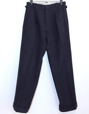 French Vintage 1940s Dark Blue Wool Tailor Made Pleated Pants W31 Made in France