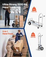 2 in 1 Hand Truck, 1000 lbs Load Capacity for 4-Wheel Mode, Supermarket