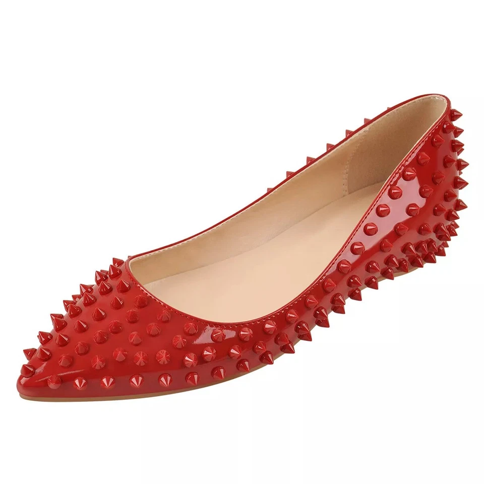 Hot Rock Studs Flats Pointed Toe Rivets Balletic Walking Women Slip On Shoes - Image 4 of 4