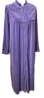 Vtg Classic Elements Lilac Purple Velour HouseCoat Robe Full Zip Maxi Size Small