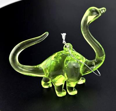 Dinosaur Clear Lime Green Plastic Christmas Ornament w Original Cord 4 inch