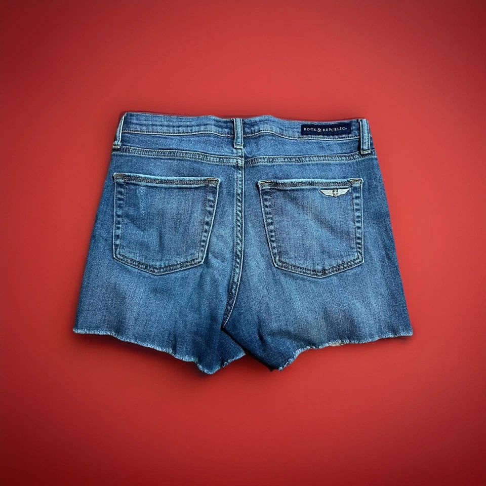 Pantalones Cortos de Jean Rock & Republic Distressed Talla 6 Cortes Rojo Blanco Azul Foto 2 de 3