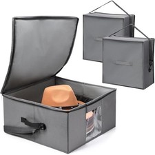 2 Pcs Hat Storage Box Upgrade Stackable Organizer with Lids Cowboy Hat Box Grey