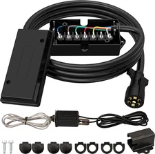 7 Way 8 Foot Trailer Cord with 7 Gang Junction Box Kit, Include 12V Breakaway Sw