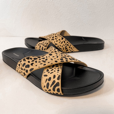 Birdies Robin Cheetah Calf Hair Slides 10.5