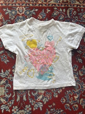Vintage 90s Kids Puff Paint Valentine Heart T Shirt Splatter AKA kids USA 3T