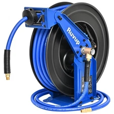 Retractable Air Hose Reel, 3/8" X 75Ft, Auto Rewind, Heavy Duty Steel, 300PSI