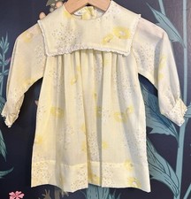 Vintage Kate Greenaway Daisy Print Dress Yellow Lace Trim Size 4 Please Read