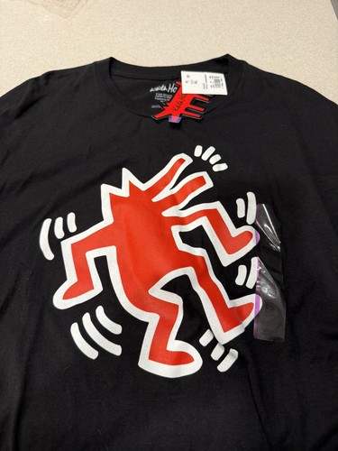Keith Haring Graphic Cotton T-Shirt Sz XL Black Red Pop