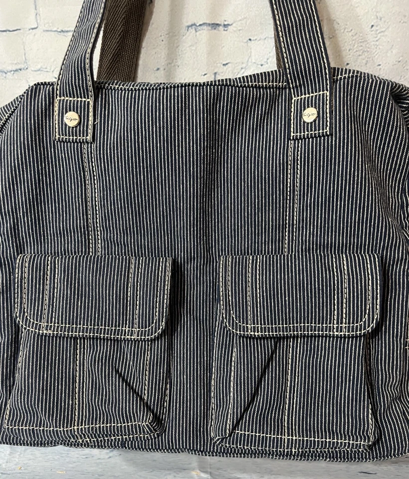 Thirty One Casual Cargo Carry On Travel Bag Blue Denim Stripe New w/o Tags - Image 2 of 4