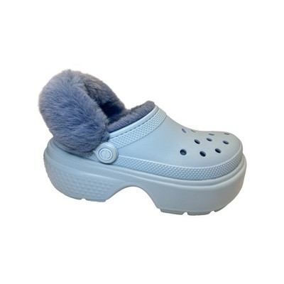 Crocs Stomp Fuzzy Lined Clogs Shoes Calcite Blue Chunky Unisex Womens 9 Mens 7