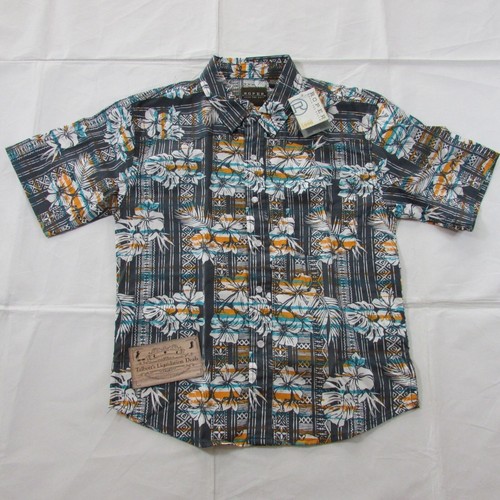 Roper Boy's Medium Short Sleeve Tropical Hawaiian Print Pearl Snap Grey - Picture 2 of 3