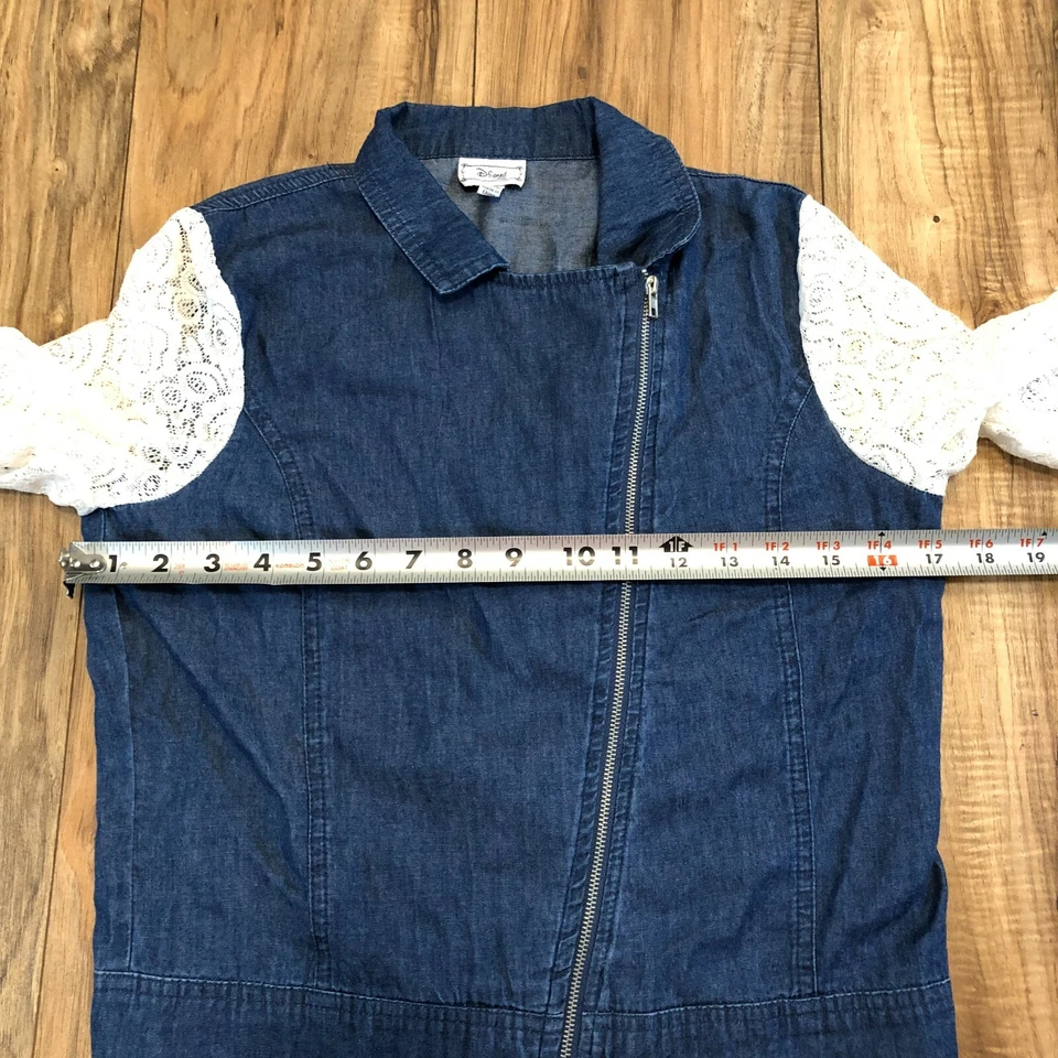 Disney D-Signed Blue Denim White Lace Moto Jacket Full Zip Youth Size L 14/16 - Image 4 of 4