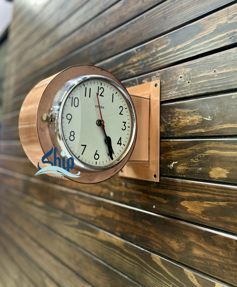 Antique Dual Face Old Steel Metal Ship's Quartz Wall Clock - Copper Coating - Image 4 of 4