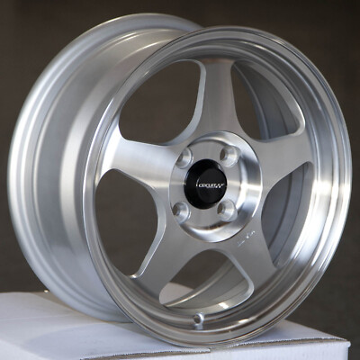 4 Circuit CP22 15x6.5 4x100 +35 Machined Silver Wheels Fits Honda