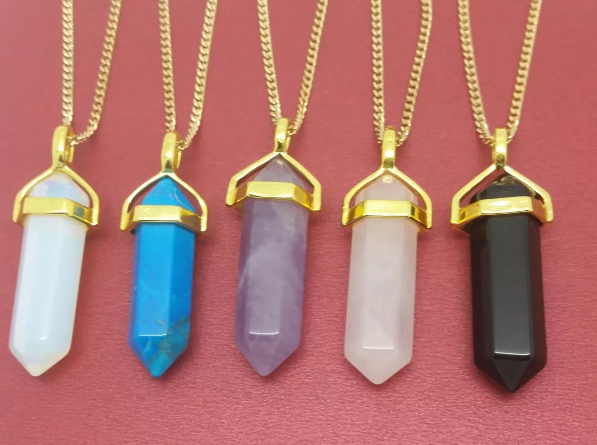 Crystal Point Necklace gold plated Chakra Prism Healing Pendant