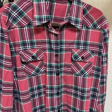 Matchstick Flannel Shirt Womens Medium Roll Tab Sleeves and Hem Red/green Plaid