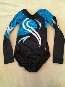 Snowflake-Designs-Leotard-Foil-Long-Sleeve-Adult-Small-Blue-Black-Competition