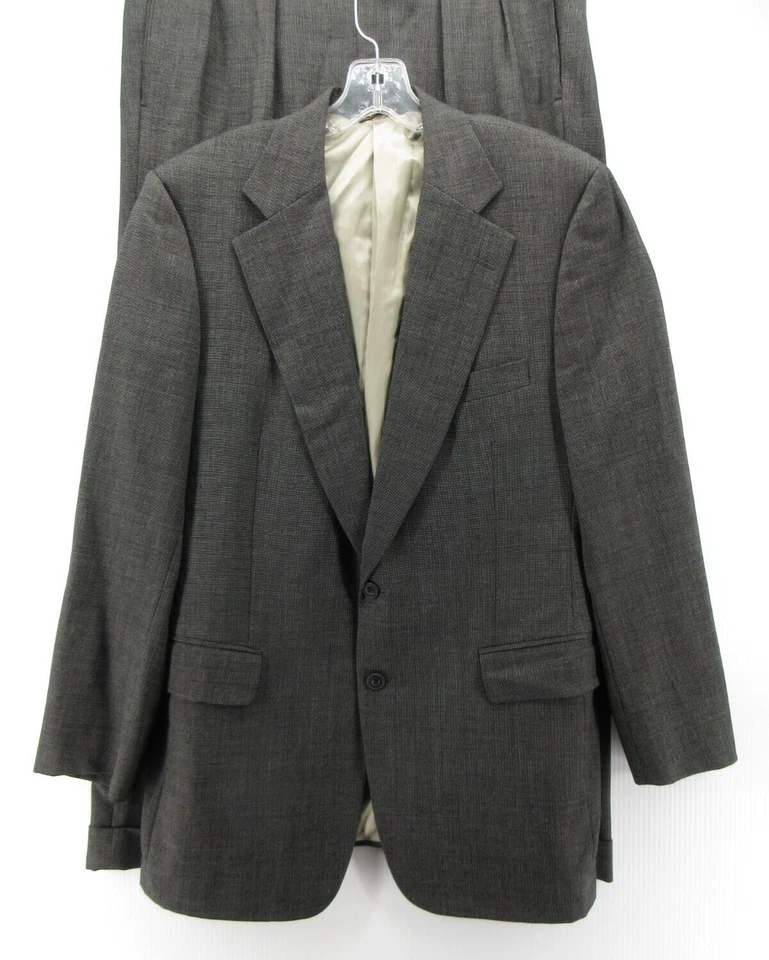 VINTAGE Paul Stuart Suit Men 41 Long Gray Wool Check Pleated 36X29 Cuffed 90s * - Image 2 of 4
