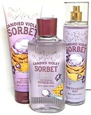 Bath and Body Works 3 Pc CANDIED VIOLET SORBET Mist-Gel-Cream ~ FREE SHIPPING