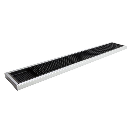 Deluxe Black Rubber Bar Mat with Stainless Steel Frame Runner Pub Drink 24" x 4" - Picture 3 of 6