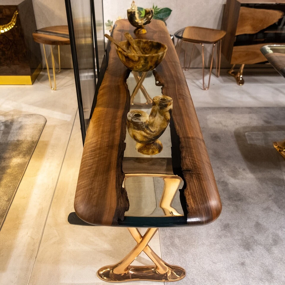 Walnut Live Edge Resin Console Table, Epoxy Hallway Table, Epoxy Resin Table Top - Image 2 of 4