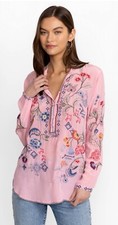 NWT JOHNNY WAS SZ XL EMBROIDERED NYA TUNIC Taffy PInk 100 Washable Silk BLOUSE
