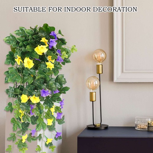 36" Artificial Fake Hanging Plant Morning Glory Flower Vine Indoor Outdoor Decor - Picture 9 of 16
