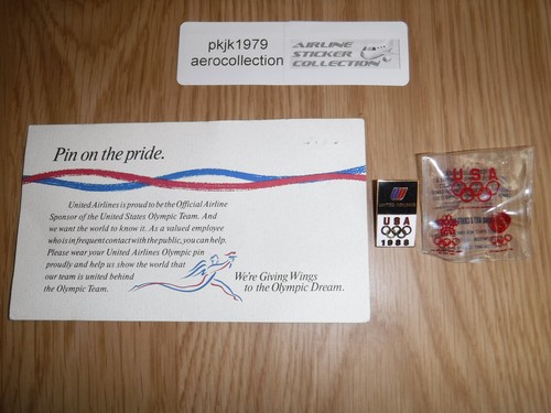 ~ UNITED AIRLINES ~ 1988 OLYMPICS USA OFFICIAL CARD & TIE/LAPEL PIN ~VERY RARE!~ - Picture 3 of 12