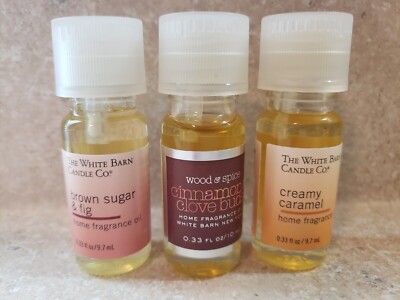 Lot of 3 White Barn Home Fragrance Oils Creamy Caramel Brown Sugar Fig Cinnamon