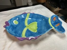 Thermo-Serv Hand Painted Blue Serving Platter (Chips And Dip), 15”