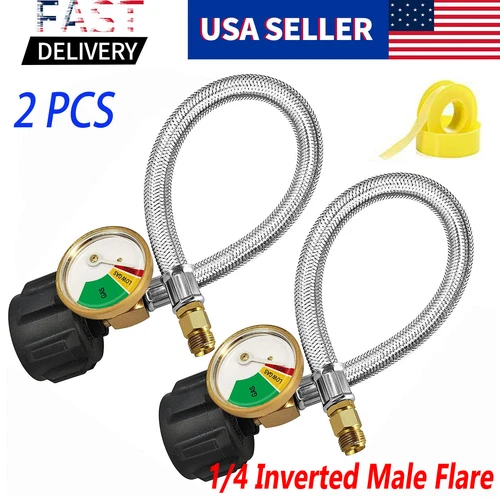2 Pack 15 inch Stainless RV Propane Hose with Gauge QCC1/ Type 1 Connection - 第 1/38 張圖片