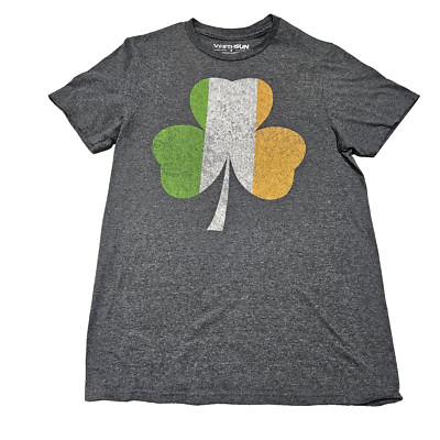 Four Leaf Clover Irish Flag T Shirt Womens Small Dark Gray Fitted Lucky 7 Girly
