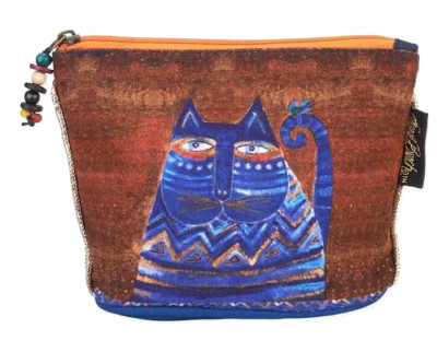   New LAUREL BURCH Cosmetic Bag BLUE CAT Kitten Art JEWELRY CASE Makeup Pouch