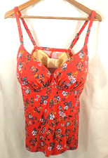 Womens Tankini Swim Suit Tankini Top Sz XL Floral Bulit in Bra Underwire Red