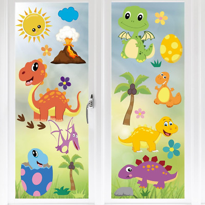 Dinosaur Window Clings for Kids 85PCS Reusable Cute Vinyl Stickers for Glass