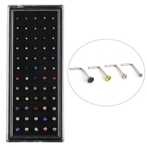 60PCS L Style Crystal Rhinestone Nose Ring Bone Stud Steel Piercing Jewe X! Pe - Picture 4 of 6