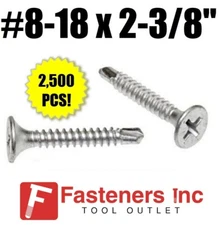 INTERCORP D823Z #8-18 x 2-3/8" Self Drilling Philips Bugle Head Screws (2,500)