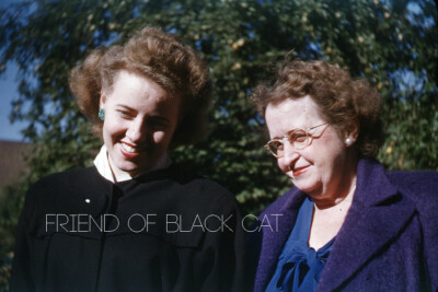 Kodak Slide 1950s Red Border Kodachrome Two Smiling Happy Women Curly Hair