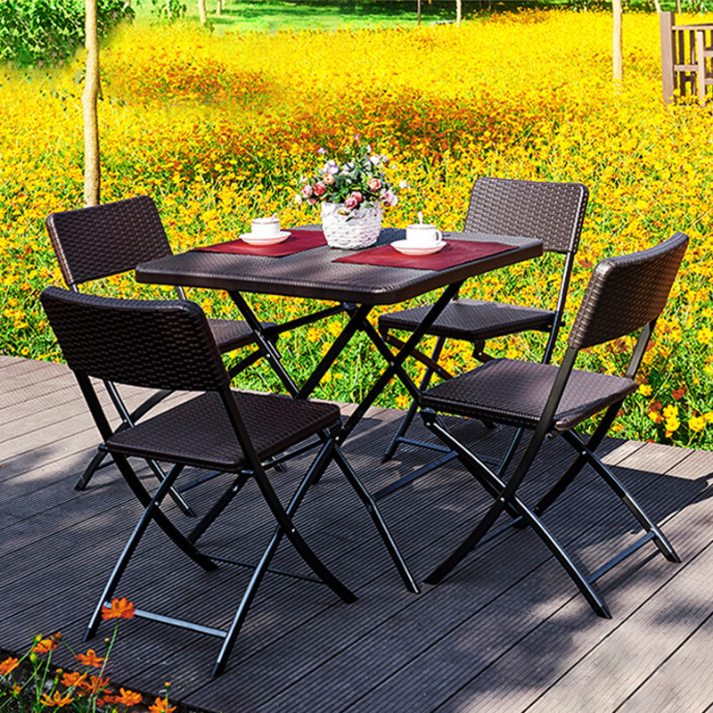 3PCS Square Rattan Outdoor Garden Patio Folding Table Chairs Dining  Bistro Set