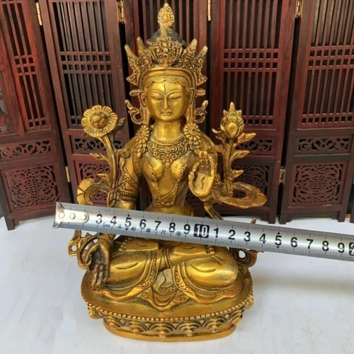 Fine Old Antique Vajra Tibet Bronze copper/Gilt Buddha White Tara Statues Mascot - Picture 8 of 8