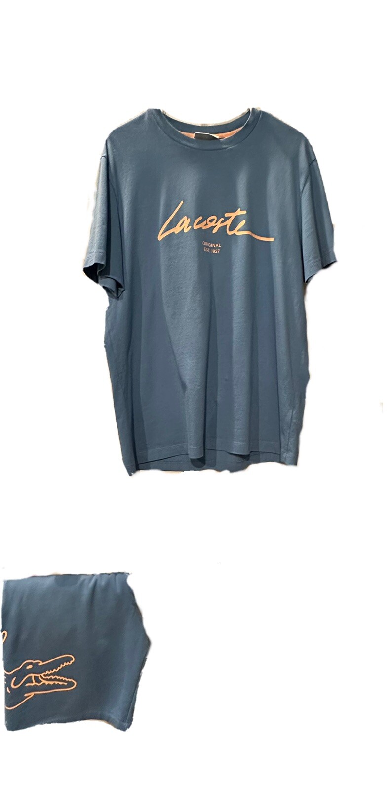 LACOSTE LARGE SUMMERTIME PEACH AND BABY BLUE T SHIRT … Gem